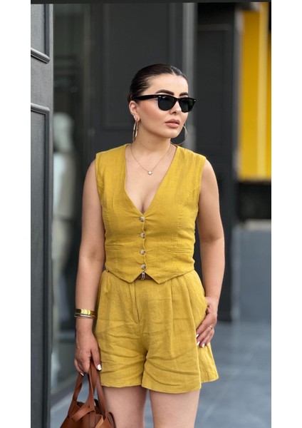 Hardal Ham Keten Astarı Pamuklu Yelek fiyatları