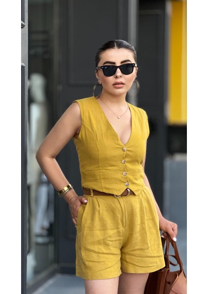 Hardal Ham Keten Astarı Pamuklu Yelek modelleri