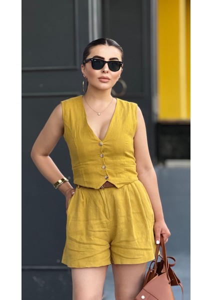 Hardal Ham Keten Astarı Pamuklu Yelek fırsatları