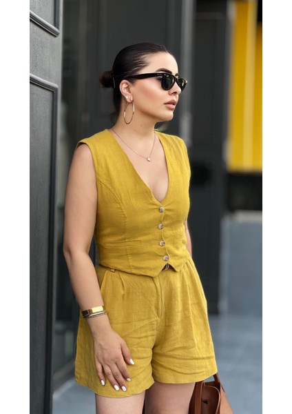 Hardal Ham Keten Astarı Pamuklu Yelek indirimleri