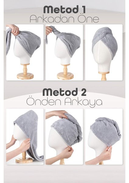 2li Set Mikrofiber Saç Havlusu Plaj Deniz Havuz Bonesi Banyo Saç Kurutma Baş Havlusu Krem-Turkuaz