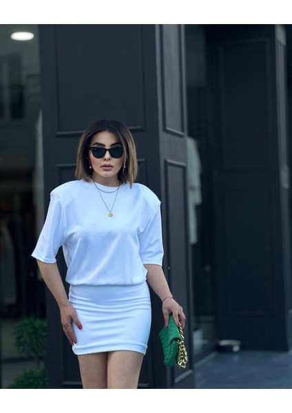 Beyaz Tasarım Vatkalı Premium Tişört Elbise modelleri