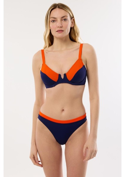 4515 Lacivert Turuncu Kapsız Toparlayıcı Bikini Takımı