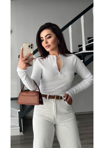 Beyaz Fitilli Italyan Kol Bluz fırsatları