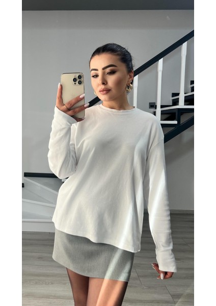 Beyaz Tok Dokulu Basic Bluz