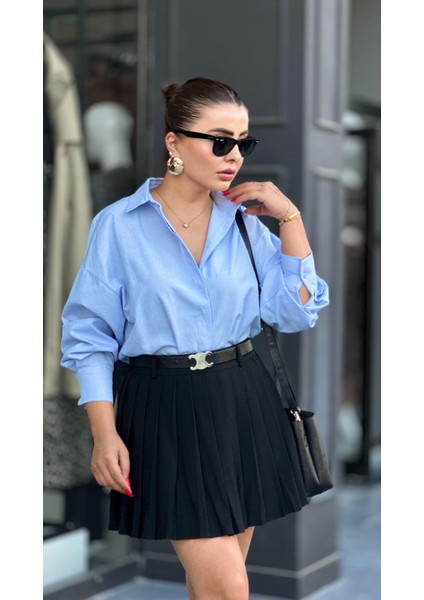 Bebe Mavi Oversize Gömlek