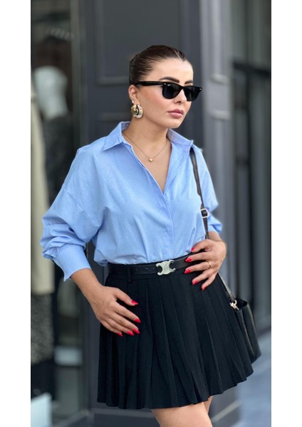Bebe Mavi Oversize Gömlek
