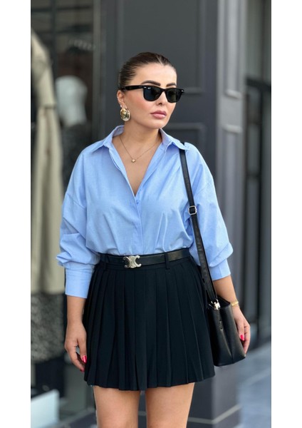 Bebe Mavi Oversize Gömlek