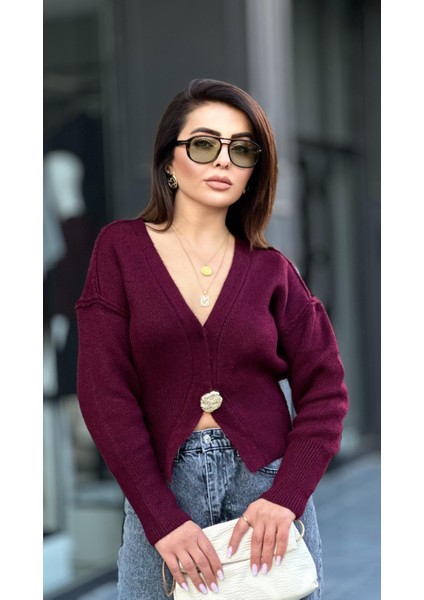 Marka Model Bordo Premium Gold Düğme Biyeli Hırka