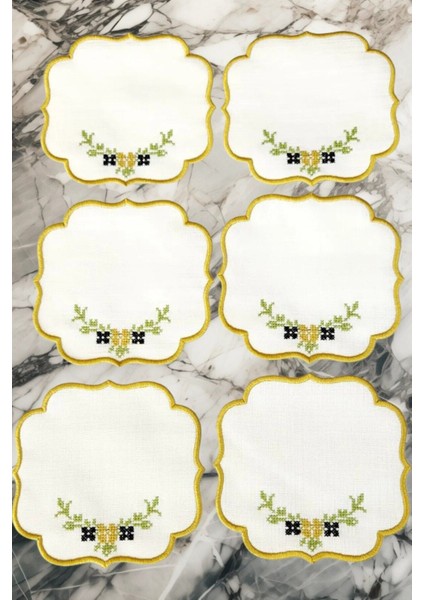 6 Adet Linen Keten Kumaş Kanaviçe Kokteyl Peçetesi Parti Peçetesi Sunum Peçetesi