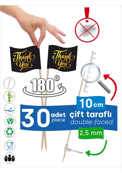 Siyah Gold Model Thank You Yazılı Ikramlık, Sunumluk, Pasta ve Tatlı Üstü, Çay ve Kahve Yanı, Özel Gün, Davet, Etkinlik ve Organizasyonlar Için Ingilizce Teşekkür Ederim Yazılı Bayrak Kürdan fiyatları