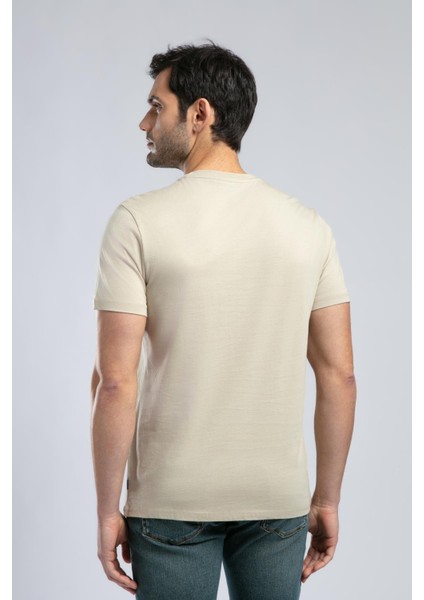 Londonlogo Erkek O Yaka T-Shirt Bej modelleri