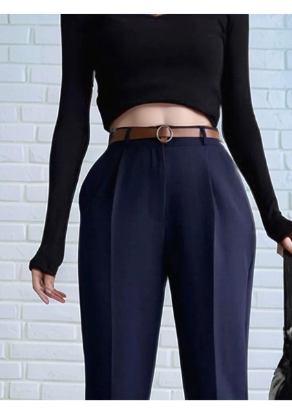 Dar Paça Pileli Kemerli Mevsimlik Kumaş Kadın Pantolon fiyatları