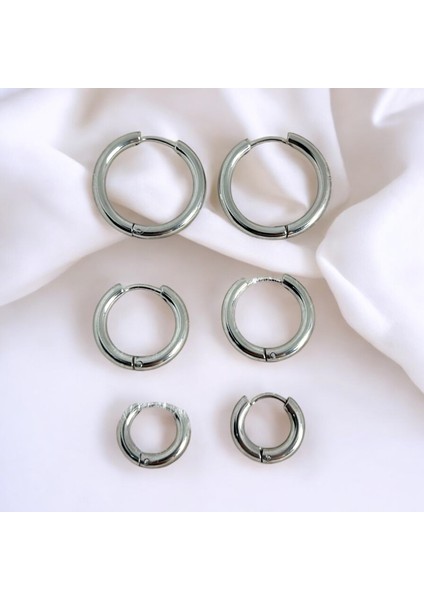 Halka Model Çoklu Kararmaz Üç Çift Çelik Küpe Set modelleri