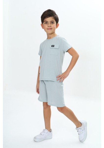 Erkek Çocuk Fırça Desenli Yazı Baskılı Şortlu Takım fırsatları