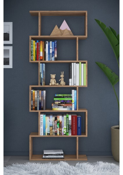 6 Raflı Tek Modül Zigzag Kitaplık Çalışma Odası Ofis Kitaplık