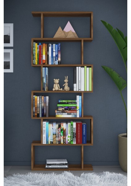 6 Raflı Tek Modül Zigzag Kitaplık Çalışma Odası Ofis Kitaplık