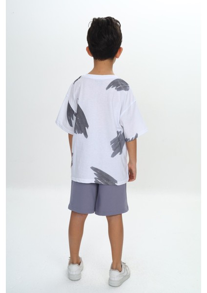 Erkek Çocuk Fırça Desenli Yazı Baskılı Şortlu Takım fırsatları