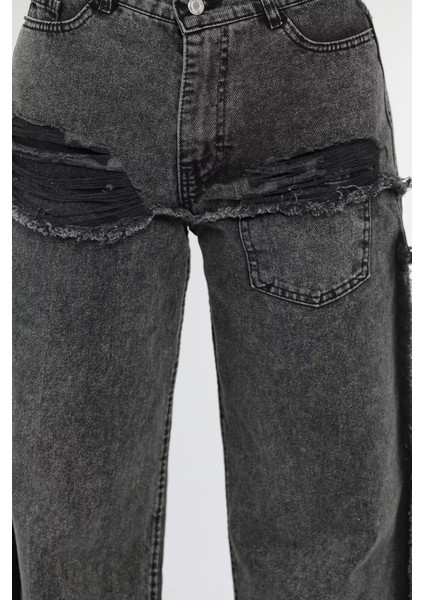 Püsküllü Tarz Kadın Bol Paça Jean Kot Pantolon
