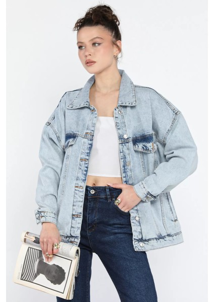 Kadın Oversize Jean Kot Ceket