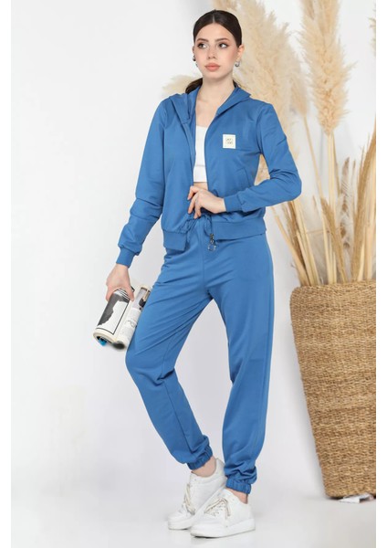 Kadın Kapüşonlu Fermuarlı Sweat Pantolon Eşofman Takımı