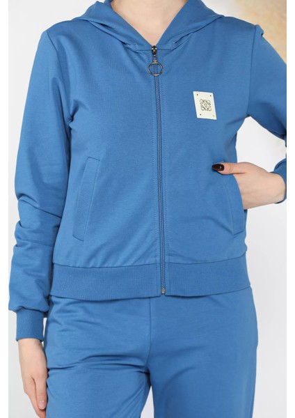 Kadın Kapüşonlu Fermuarlı Sweat Pantolon Eşofman Takımı fırsatları