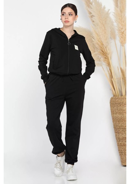 Kadın Kapüşonlu Fermuarlı Sweat Pantolon Eşofman Takımı