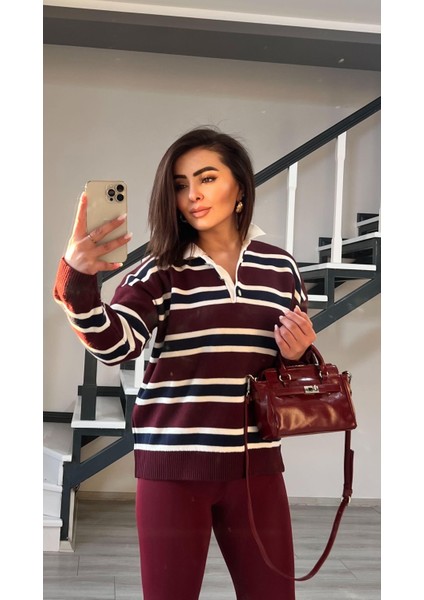 Bordo - Krem Polo Yaka Kazak