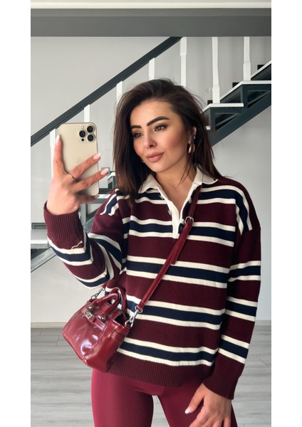 Bordo - Krem Polo Yaka Kazak