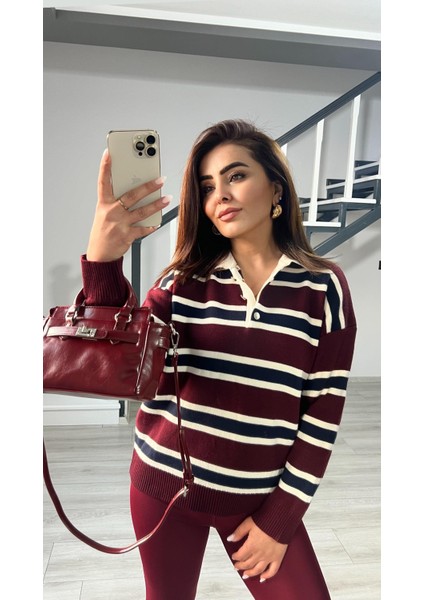 Bordo - Krem Polo Yaka Kazak