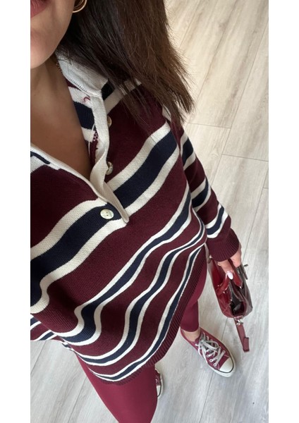 Bordo - Krem Polo Yaka Kazak