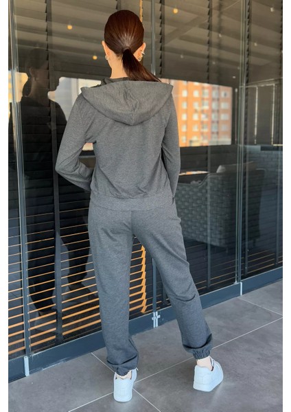 Kadın Kapüşonlu Fermuarlı Sweat Pantolon Eşofman Takımı