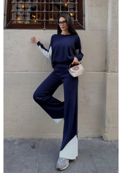 Kol ve Paçada Şerit Tasarım Oversize Beden Kazak Pantalon Ikili Triko Takım 034 fiyatları