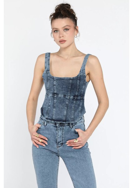 Kadın Fermuarlı Jean Kot Büstiyer fiyatları