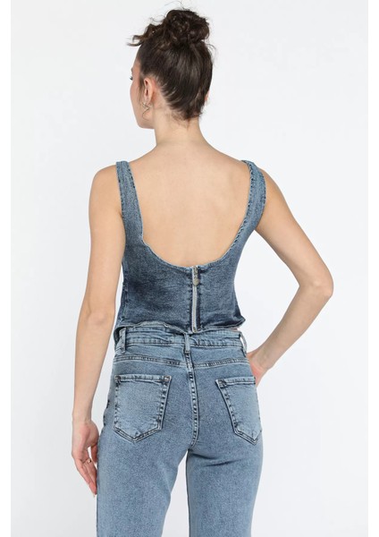 Kadın Fermuarlı Jean Kot Büstiyer modelleri