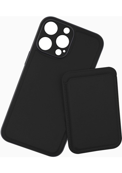 iPhone 16 Pro Max Uyumlu Suni Deri Mıknatıslı Kart Girişli 2 Parça Megan Silikon Kılıf