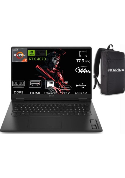 Omen 17-DB0019NT Amd Ryzen 7-8845HS A44QQEA-092 96GB 1tb+1tb Nvıdıa Geforce RTX4070 8gb Windows 11 Pro 17.3 Inç Fhd Taşınabilir Bilgisayar