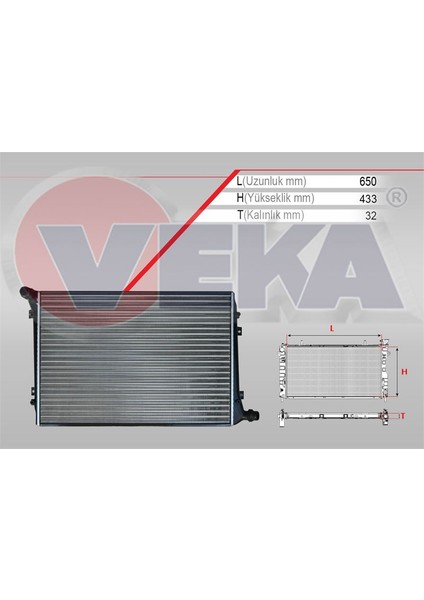 VEKA-16-4441 - Su Radyatoru Mekanık Volkswagen Caddy Iıı (2kb,2kj,2cb,2cj) 1.9 Tdı M-T 2004-2010