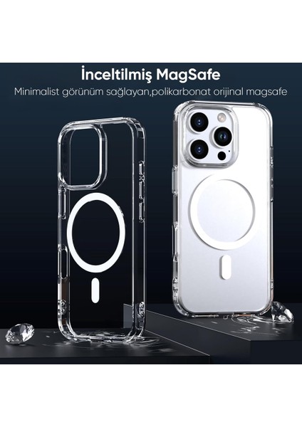 iPhone 16 Pro Kılıf Magsafe Özellikli Şeffaf Silikon Kapak