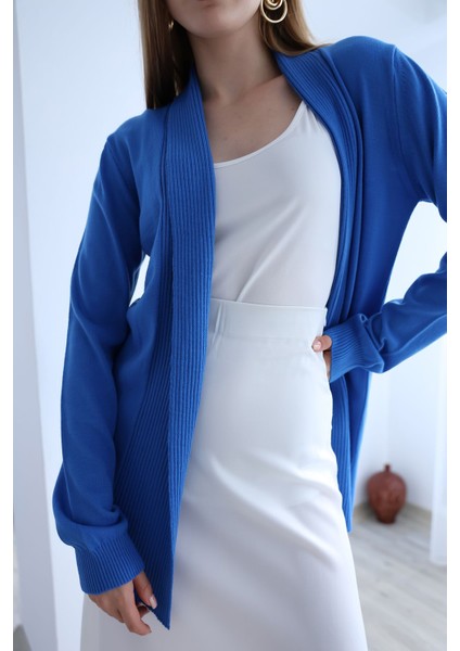 Kadın Mavi Fitilli Uzun Hırka modelleri