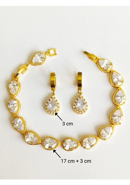 Bileklik ve Küpe 316L Çelik Zürkon Taşlı Altın Kapalama + Hediye Paket fiyatları