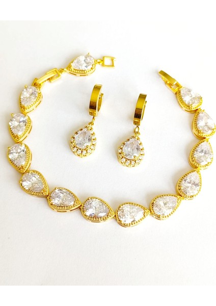 Bileklik ve Küpe 316L Çelik Zürkon Taşlı Altın Kapalama + Hediye Paket indirimleri