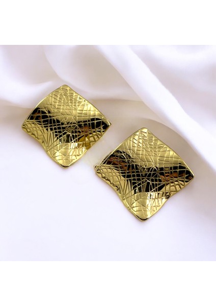 Kare Vintage Gold Renk Çelik Küpe fiyatları