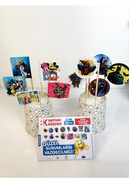 Süper Kahramanlar Baskılı Karışık Paket Ikramlık, Sunumluk, Pasta ve Tatlı Üstü, Çay ve Kahve Yanı, Özel Gün, Davet, Etkinlik ve Organizasyonlarda Çocuklar Için Bayrak Kürdan modelleri