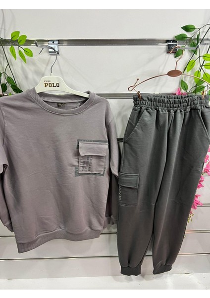 Erkek Çocuk Polo Cepli 2li Takım Gri