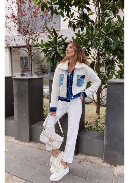 Sagi Denim Detaylı Peluş Mont
