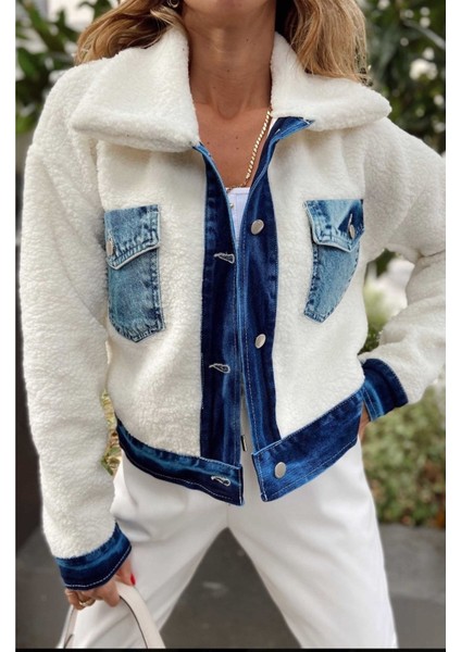 Sagi Denim Detaylı Peluş Mont