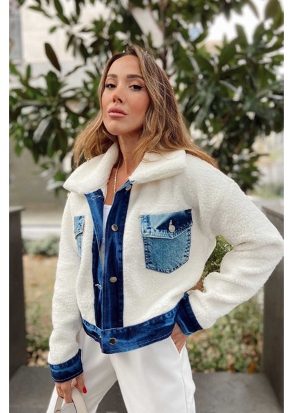 Sagi Denim Detaylı Peluş Mont