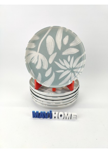 Moderna Serisi Desenli 19 cm Porselen Tatlı - Pasta Tabağı 6 Lı