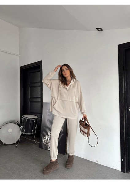 Kadın Kapşonlu Cepli Modall Dokulu Ikili Takım